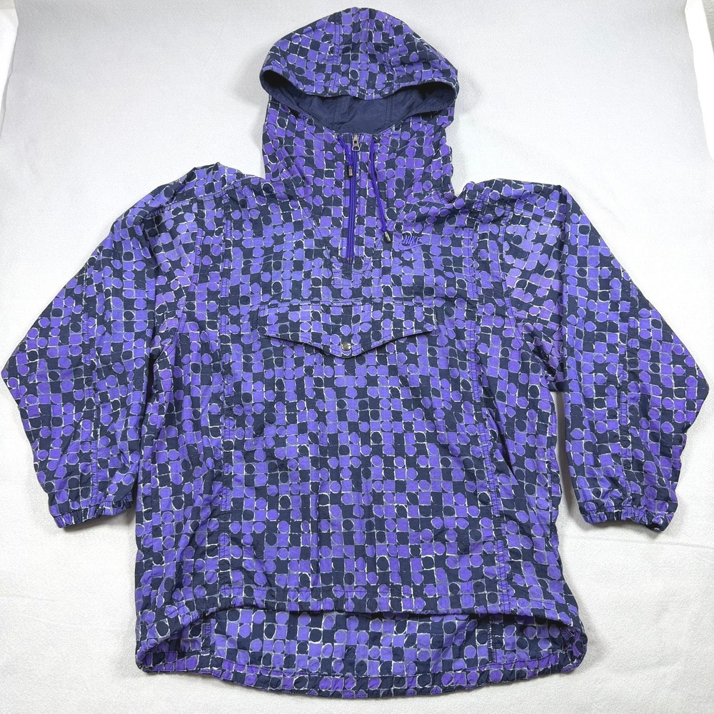Vintage Nike Anorak Windbreaker Jacket Purple Geometric Pattern Half Zip Medium